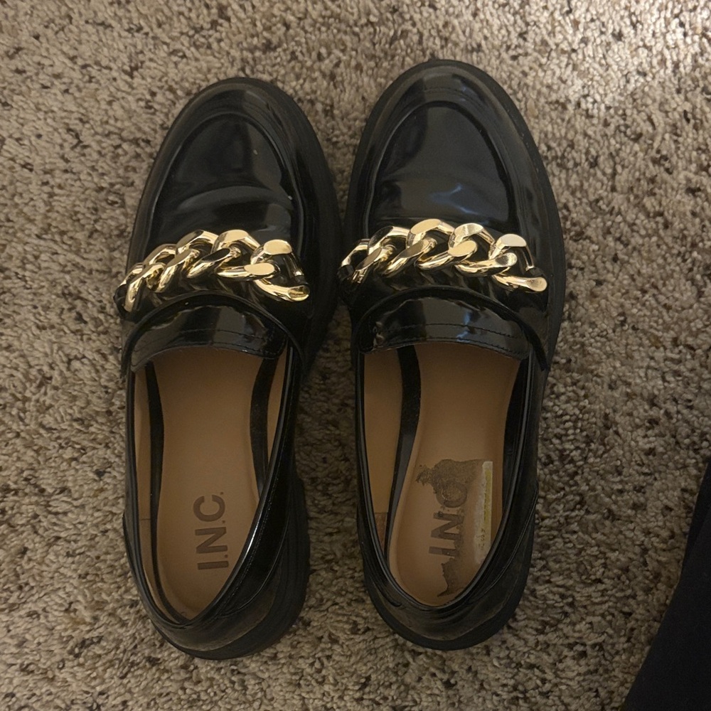 INC International Concepts Black and Gold Loafers